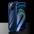 Electroplating Frame Double Sides Tempered Glass Magnetic Adsorption Case For iPhone 12 mini(Blue + Black) - 1