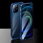Electroplating Frame Double Sides Tempered Glass Magnetic Adsorption Case For iPhone 12 Pro (Blue + Black) - 1