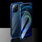Electroplating Frame Double Sides Tempered Glass Magnetic Adsorption Case For iPhone 12 Pro Max(Blue + Black) - 1
