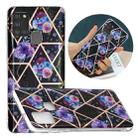 For Samsung Galaxy A21s Flat Plating Splicing Gilding Protective Case(Black Background Flower Matching Color) - 1