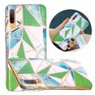 For Samsung Galaxy A70 Flat Plating Splicing Gilding Protective Case(Green Triangle Body Color Matching) - 1
