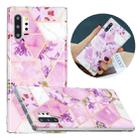 For Samsung Galaxy Note10+ Flat Plating Splicing Gilding Protective Case(Purple Flowers Color Matching) - 1