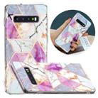 For Samsung Galaxy S10+ Flat Plating Splicing Gilding Protective Case(Purple White Marble Color Matching) - 1
