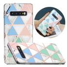 For Samsung Galaxy S10+ Flat Plating Splicing Gilding Protective Case(Blue White Green Pink Color Matching) - 1
