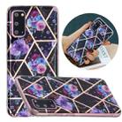For Samsung Galaxy S20 Flat Plating Splicing Gilding Protective Case(Black Background Flower Matching Color) - 1
