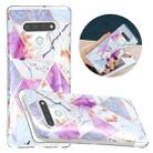 For LG Stylo 6 Flat Plating Splicing Gilding Protective Case(Purple White Marble) - 1