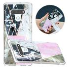 For LG Stylo 6 Flat Plating Splicing Gilding Protective Case(Grey Pink White Marble) - 1