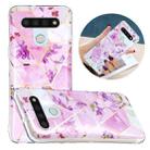 For LG K51 Flat Plating Splicing Gilding Protective Case(Purple Flowers) - 1