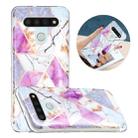 For LG K51 Flat Plating Splicing Gilding Protective Case(Purple White Marble) - 1