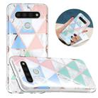 For LG K51 Flat Plating Splicing Gilding Protective Case(Blue White Green Pink) - 1