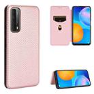 For Huawei P Smart 2021 / Y7A Carbon Fiber Texture Horizontal Flip TPU + PC + PU Leather Case with Card Slot(Pink) - 1