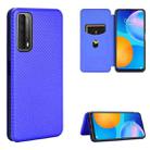 For Huawei P Smart 2021 / Y7A Carbon Fiber Texture Horizontal Flip TPU + PC + PU Leather Case with Card Slot(Blue) - 1