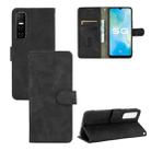 For vivo Y73s Solid Color Skin Feel Magnetic Buckle Horizontal Flip Calf Texture PU Leather Case with Holder & Card Slots & Wallet(Black) - 1