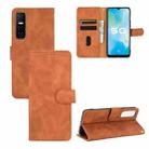 For vivo Y73s Solid Color Skin Feel Magnetic Buckle Horizontal Flip Calf Texture PU Leather Case with Holder & Card Slots & Wallet(Brown) - 1