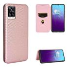 For vivo V20 4G (Indian Version) Carbon Fiber Texture Horizontal Flip TPU + PC + PU Leather Case with Card Slot(Pink) - 1