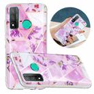 For Huawei P Smart 2020 Flat Plating Splicing Gilding Protective Case(Purple Flowers Color Matching) - 1