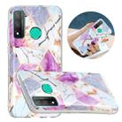 For Huawei P Smart 2020 Flat Plating Splicing Gilding Protective Case(Purple White Marble Color Matching) - 1