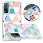 For Huawei P Smart 2020 Flat Plating Splicing Gilding Protective Case(Blue White Green Pink Color Matching) - 1