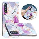 For Huawei P30 Flat Plating Splicing Gilding Protective Case(Purple White Marble Color Matching) - 1