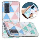 For Huawei P40 Flat Plating Splicing Gilding Protective Case(Blue White Green Pink Color Matching) - 1