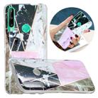 For Huawei P40 Lite E Flat Plating Splicing Gilding Protective Case(Grey Pink White Marble Color Matching) - 1