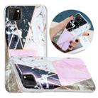 For Huawei Y5p Flat Plating Splicing Gilding Protective Case(Grey Pink White Marble Color Matching) - 1