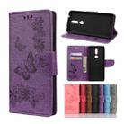 For Nokia 2.4 Butterflies Embossing Horizontal Flip Leather Case with Holder & Card Slots & Wallet(Purple) - 1