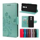 For Nokia 2.4 Butterfly Flower Pattern Horizontal Flip Leather Case with Holder & Card Slots & Wallet(Green) - 1