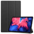 For Lenovo Tab P11 TB-J606F /Tab P11 5G Three-folding Custer Texture Smart Leather Tablet Case(Black) - 1