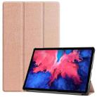 For Lenovo Tab P11 TB-J606F /Tab P11 5G Three-folding Custer Texture Smart Leather Tablet Case(Rose Gold) - 1