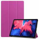 For Lenovo Tab P11 TB-J606F /Tab P11 5G Three-folding Custer Texture Smart Leather Tablet Case(Purple) - 1