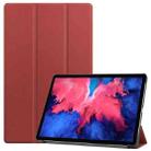 For Lenovo Tab P11 TB-J606F /Tab P11 5G Three-folding Custer Texture Smart Leather Tablet Case(Wine Red) - 1