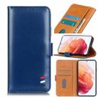 For Samsung Galaxy S21 5G 3-Color Pearl Texture Magnetic Buckle Horizontal Flip PU Leather Case with Card Slots & Wallet & Holder(Blue) - 1