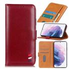 For Samsung Galaxy S21 Plus 5G 3-Color Pearl Texture Magnetic Buckle Horizontal Flip PU Leather Case with Card Slots & Wallet & Holder(Wine Red) - 1