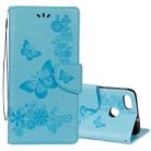 For Huawei  P9 Lite Mini Vintage Embossed Floral Butterfly Pattern Horizontal Flip Leather Case with Card Slot & Holder & Wallet & Lanyard (Blue) - 1