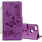 For Huawei  P9 Lite Mini Vintage Embossed Floral Butterfly Pattern Horizontal Flip Leather Case with Card Slot & Holder & Wallet & Lanyard (Purple) - 1