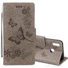 For Huawei  P20 Lite Vintage Embossed Floral Butterfly Pattern Horizontal Flip Leather Case with Card Slot & Holder & Wallet & Lanyard (Grey) - 1