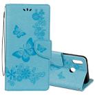 For Huawei  P20 Lite Vintage Embossed Floral Butterfly Pattern Horizontal Flip Leather Case with Card Slot & Holder & Wallet & Lanyard (Blue) - 1