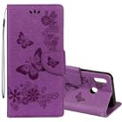 For Huawei  P20 Lite Vintage Embossed Floral Butterfly Pattern Horizontal Flip Leather Case with Card Slot & Holder & Wallet & Lanyard (Purple) - 1