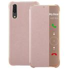 For Huawei P20 Litchi Texture PC + PU Horizontal Flip Case with Smart View Window and Sleep Wake-up Function(Rose Gold) - 1