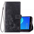 Lucky Clover Pressed Flowers Pattern Leather Case for Huawei Y5 Prime (2018), with Holder & Card Slots & Wallet & Hand Strap (Black) - 1