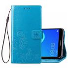 Lucky Clover Pressed Flowers Pattern Leather Case for Huawei Y5 Prime (2018), with Holder & Card Slots & Wallet & Hand Strap (Blue) - 1