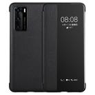 For Huawei P40 PU Leather Horizontal Flip Case, with Smart View Window & Sleep / Wake-up Function (Black) - 1