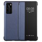 For Huawei P40 PU Leather Horizontal Flip Case, with Smart View Window & Sleep / Wake-up Function (Dark Blue) - 1