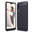 For Huawei  P20 Pro Brushed Texture Carbon Fiber Shockproof TPU Protective Back Case(Navy Blue) - 1