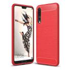 For Huawei  P20 Pro Brushed Texture Carbon Fiber Shockproof TPU Protective Back Case(Red) - 1