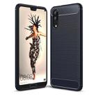 For Huawei  P20 Brushed Texture Carbon Fiber Shockproof TPU Protective Back Case(Navy Blue) - 1