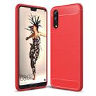 For Huawei  P20 Brushed Texture Carbon Fiber Shockproof TPU Protective Back Case(Red) - 1