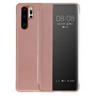 Litchi Texture PC + PU Horizontal Flip Case for Huawei P30 Pro, with Touch Call Display ID&Sleep/Wake-up Function (Pink) - 1