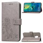 Lucky Clover Pressed Flowers Pattern Leather Case for Huawei Mate 20, with Holder & Card Slots & Wallet & Hand Strap (Grey) - 1
